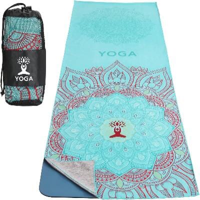 Serviette Antidérapante - YogaPrintMat™ - Mandala Vert Eau